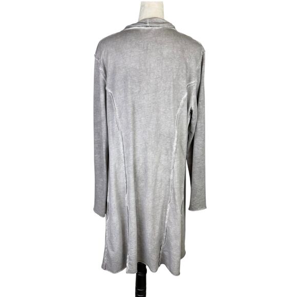 Vocal Taupe Vintage Wash Long Sleeve Draped Open Cardigan Layering Sweater - Picture 3 of 11